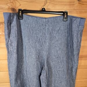 J. Jill Love Linen Pants Blue XL Pull On Stretch Pockets Summer Beach Coastal